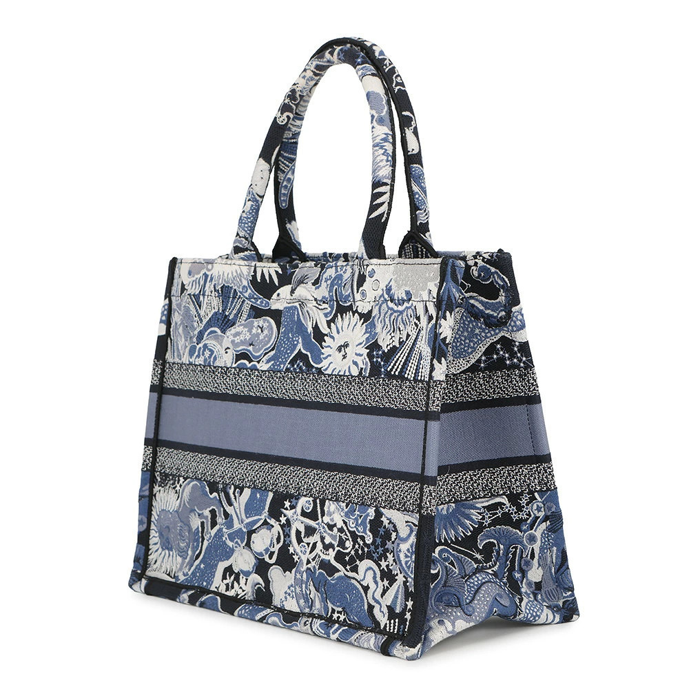 Dior Book  Zodiac blue embroidery Tote bag white Christian Fantastico Blue White